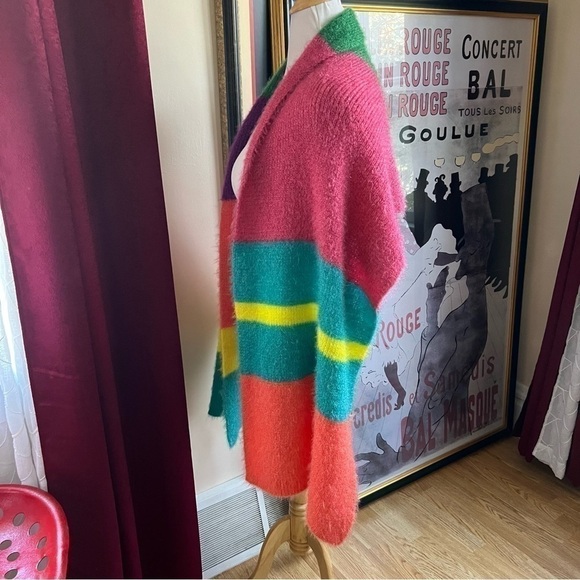 Zara Accessories: Teal, Peach, Purple, Green Pink Striped Wide Long Scarf USA M - Picture 4 of 9